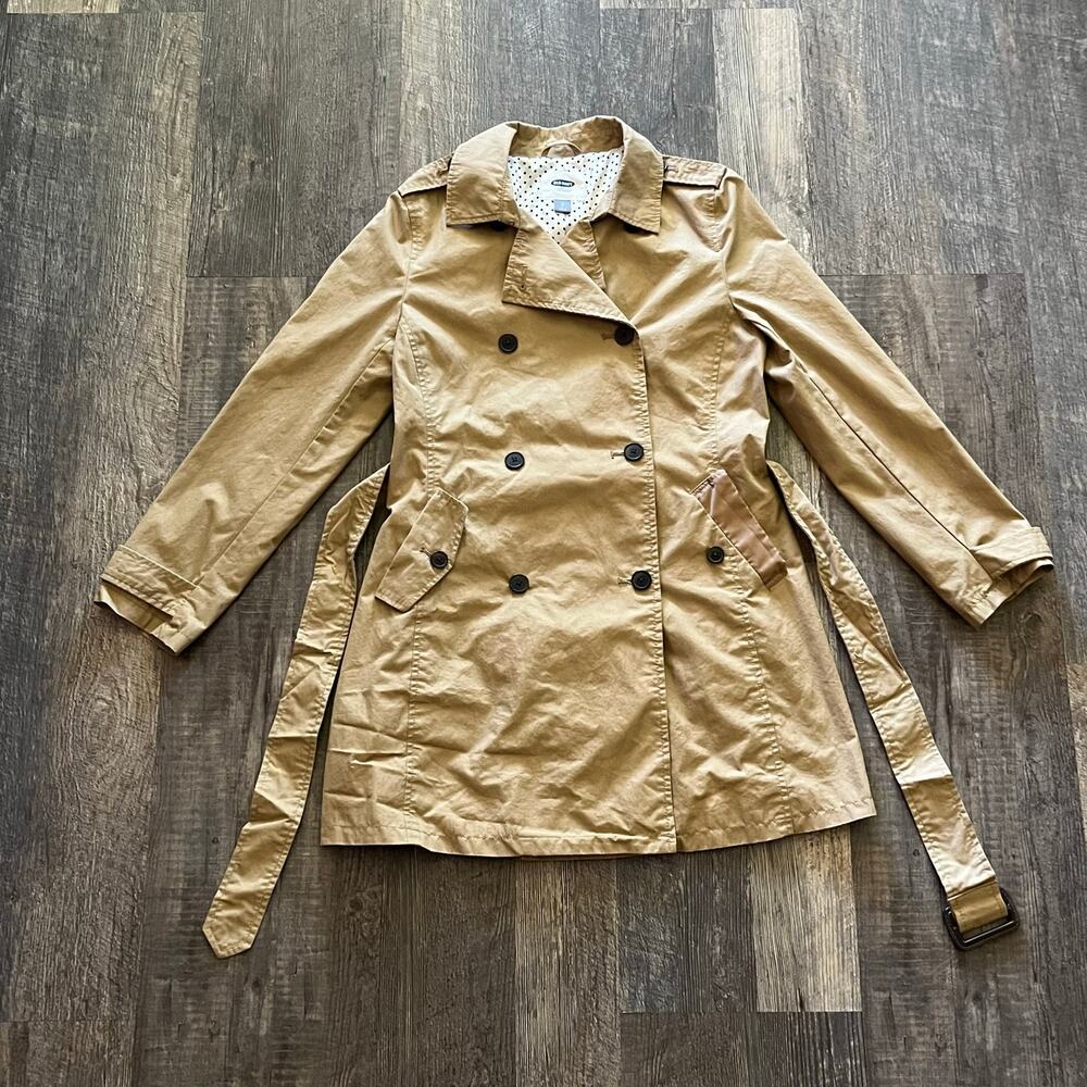 Old Navy Women's Small Petite Trench Coat Tan Brown Double Breasted Belted